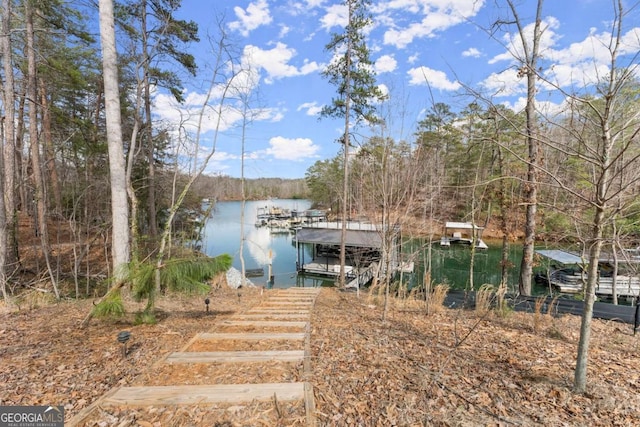 view of dock featuring a water view