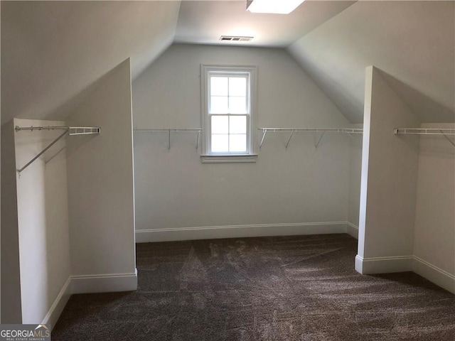 2741 Willowstone Dr, Duluth, GA 30096 - walk in closet with carpet flooring, visible vents, and vaulted ceiling
