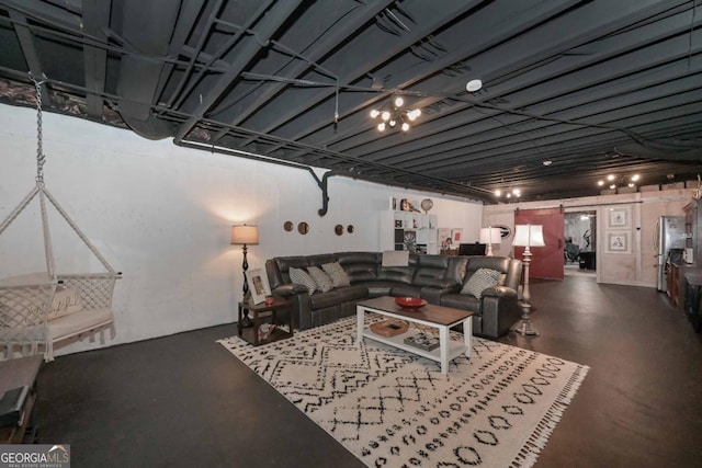 living room with concrete flooring