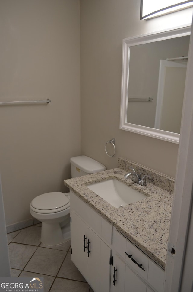 bathroom with tile patterned flooring, toilet, and vanity