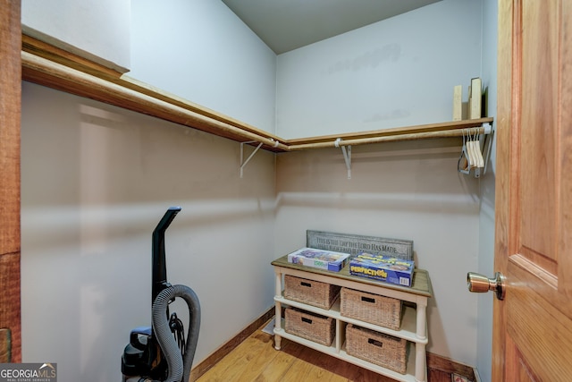 walk in closet featuring wood finished floors