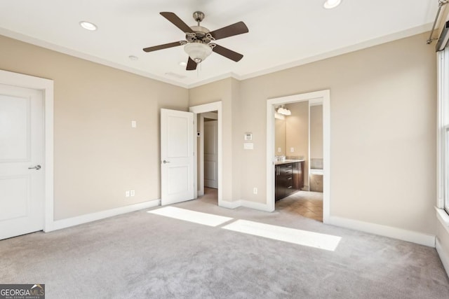 1199 Huff Rd Unit 121, Atlanta, GA 30318 - unfurnished bedroom with light carpet, recessed lighting, ensuite bathroom, and a ceiling fan