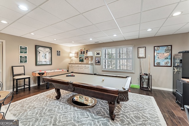 2205 Parliament Dr, Lawrenceville, GA 30043 - game room featuring baseboards, dark wood-style flooring, a paneled ceiling, and billiards