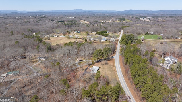 drone / aerial view featuring a mountain view