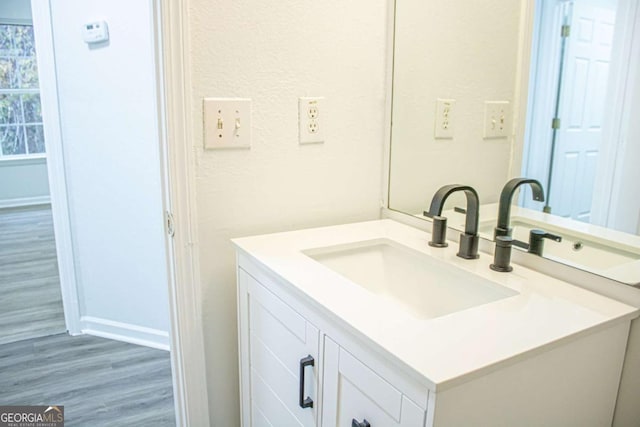 bathroom featuring wood finished floors and vanity