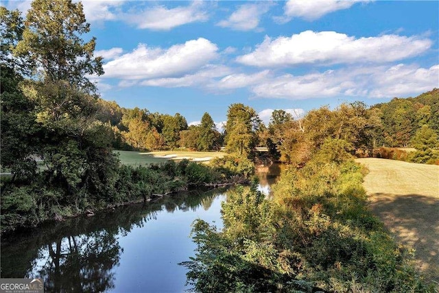 view of water feature featuring a wooded view