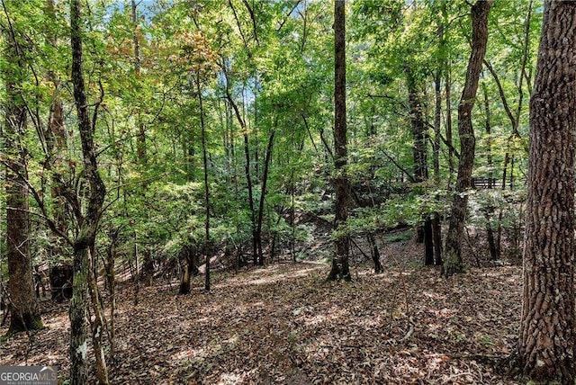 view of landscape featuring a wooded view