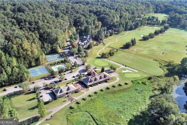 drone / aerial view with a forest view