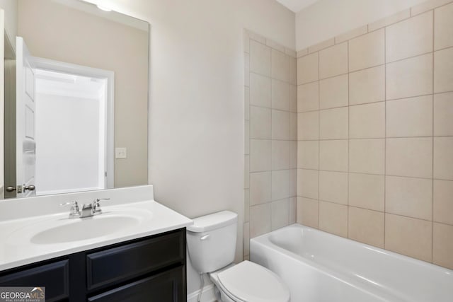 full bathroom with shower / bathtub combination, toilet, and vanity