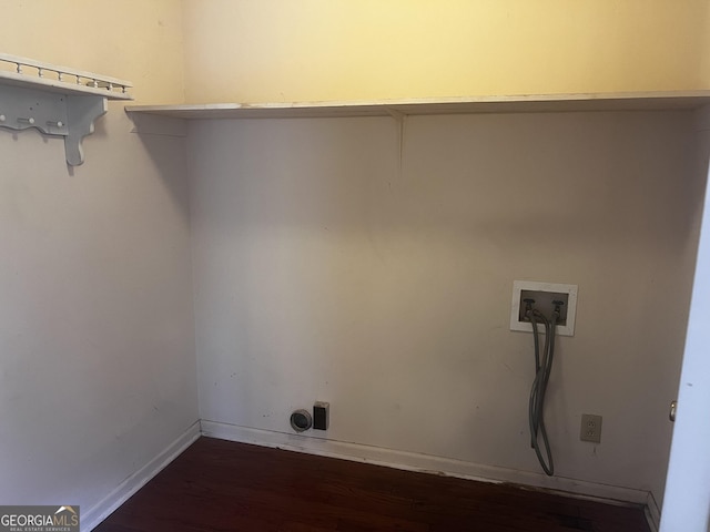 laundry area with baseboards, washer hookup, laundry area, wood finished floors, and electric dryer hookup