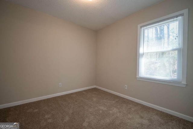 carpeted spare room with plenty of natural light, baseboards, and a textured ceiling