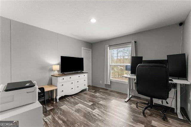 office space featuring dark wood-style flooring