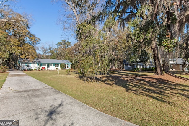 view of front of house with concrete driveway and a front yard