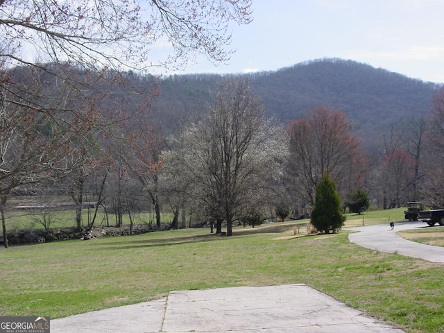 property view of mountains featuring a wooded view