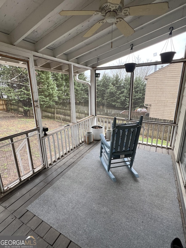 view of patio / terrace featuring a ceiling fan and fence