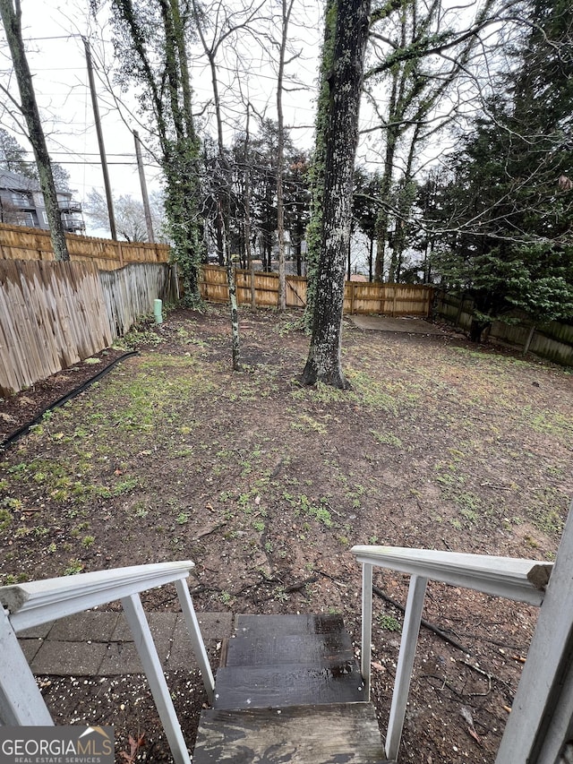 view of yard with a fenced backyard