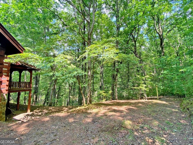 view of yard featuring a wooded view