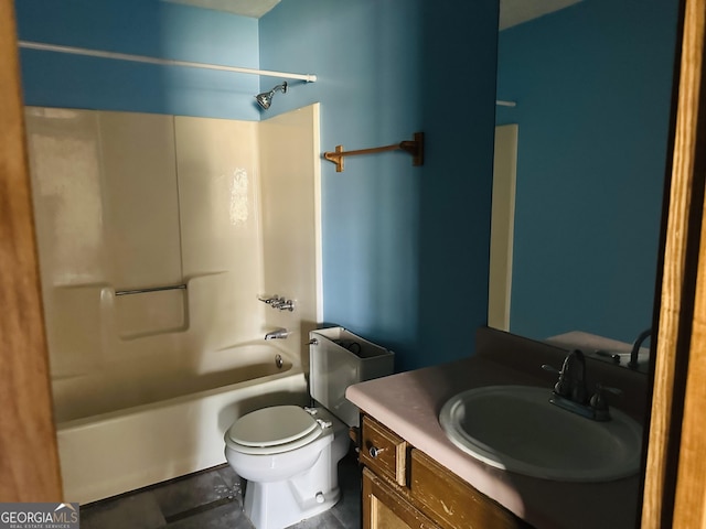 full bathroom featuring tile patterned flooring, shower / tub combination, vanity, and toilet