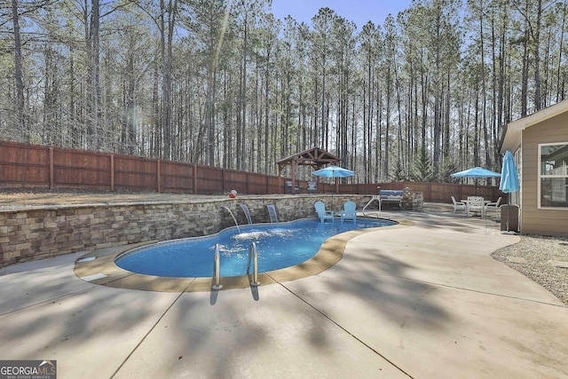 view of pool with a patio area, a fenced in pool, and a fenced backyard