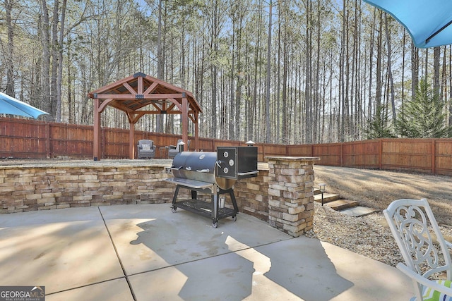 view of patio featuring exterior kitchen and a fenced backyard