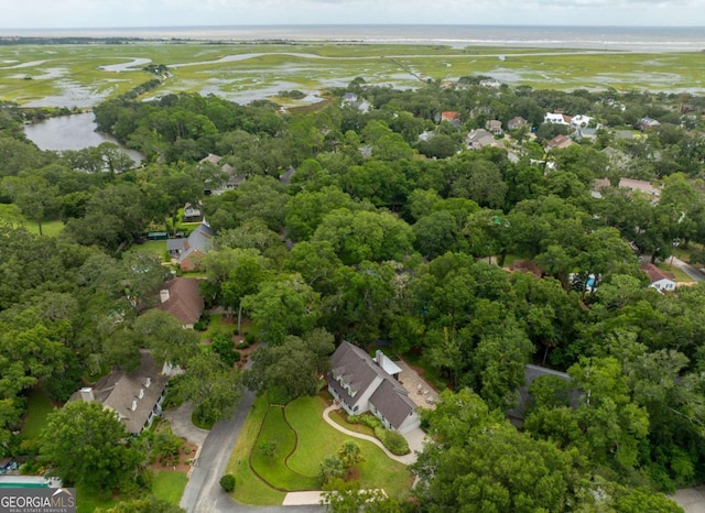 aerial view with a water view
