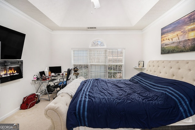 4809 Shae Ct Unit 5, Powder Springs, GA 30127 - bedroom with a tray ceiling, carpet, visible vents, and ornamental molding