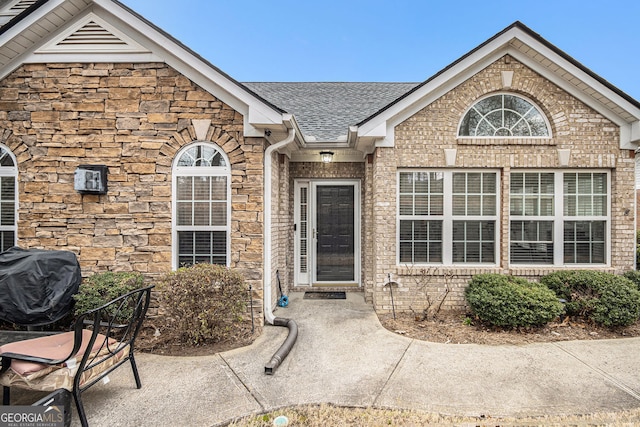 4809 Shae Ct Unit 5, Powder Springs, GA 30127 - doorway to property with stone siding and a shingled roof