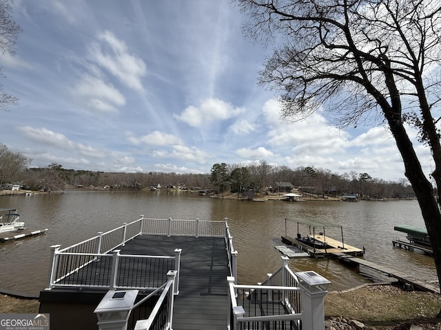 view of dock with a water view