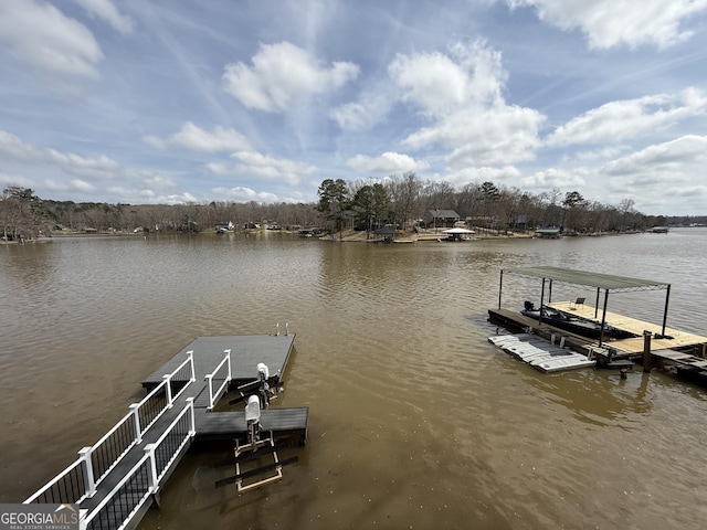 view of dock featuring a water view