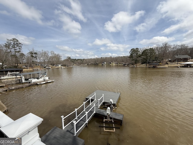 dock area with a water view