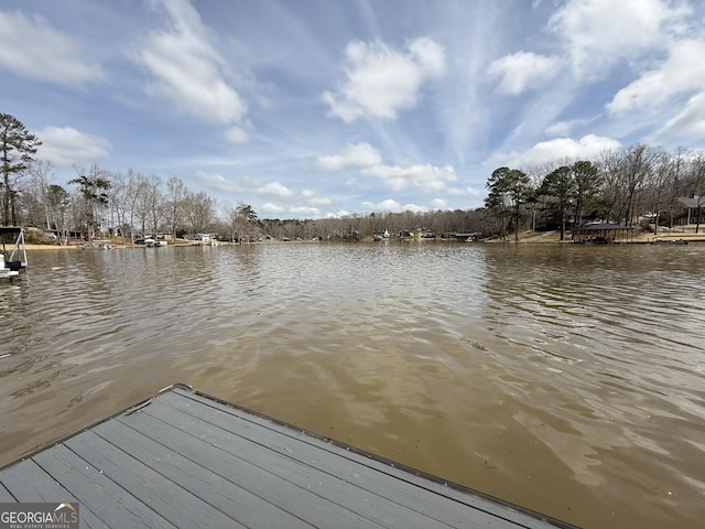 view of dock with a water view