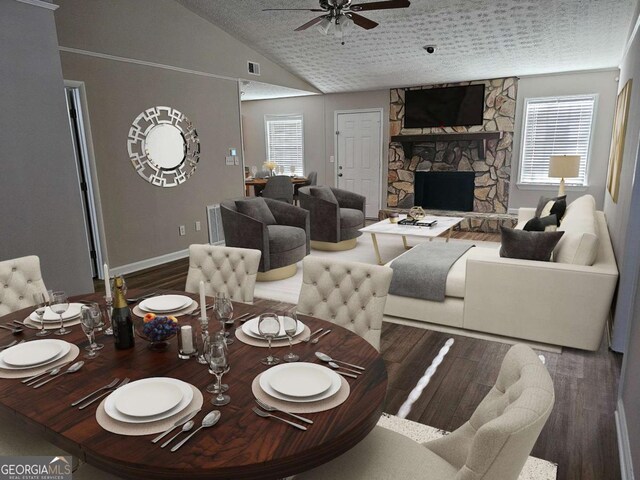432 Independence Dr, Jonesboro, GA 30238 - living room with plenty of natural light, a ceiling fan, wood finished floors, and a fireplace