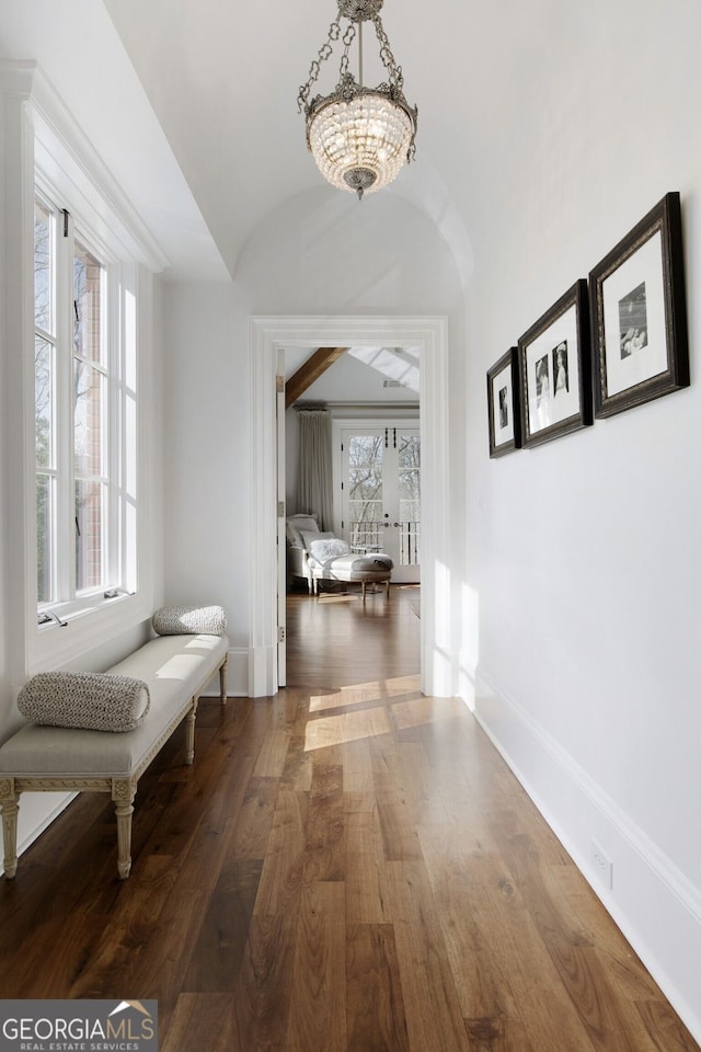 0 Winterthur, Sandy Springs, GA 30328 - hall with wood finished floors, lofted ceiling, baseboards, and french doors