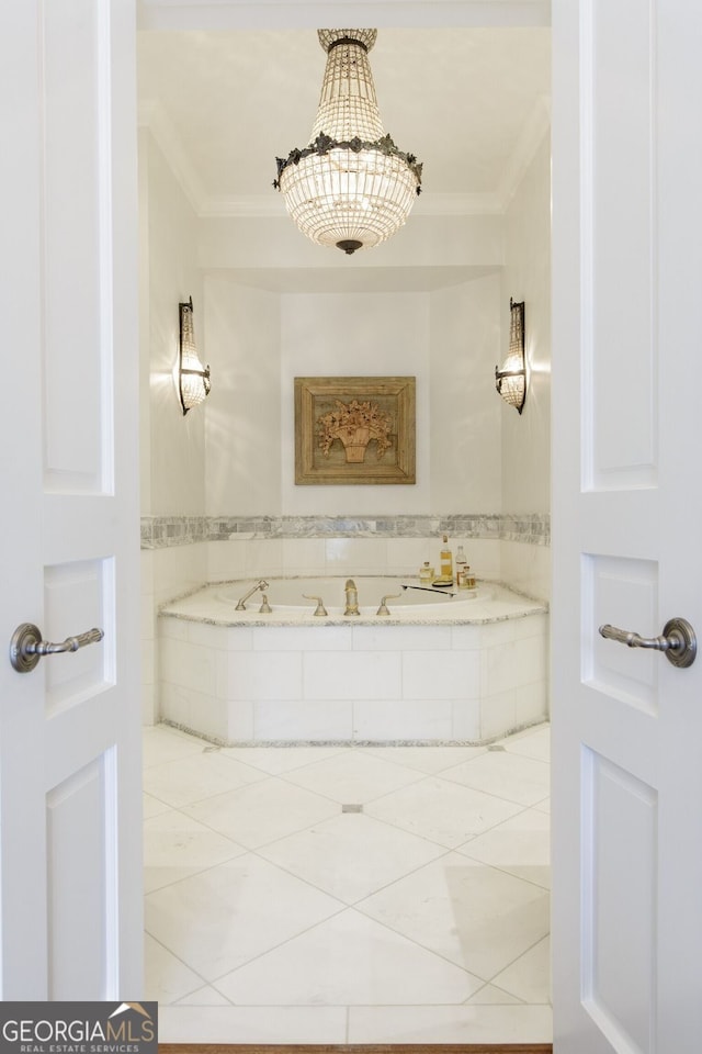 0 Winterthur, Sandy Springs, GA 30328 - bathroom featuring crown molding, a bath, and tile patterned floors