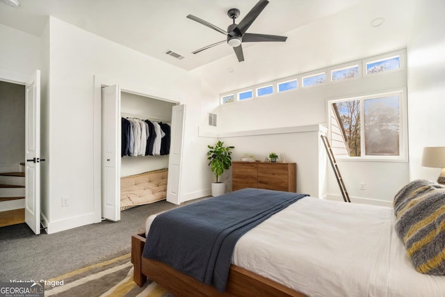 bedroom featuring visible vents, baseboards, and carpet flooring