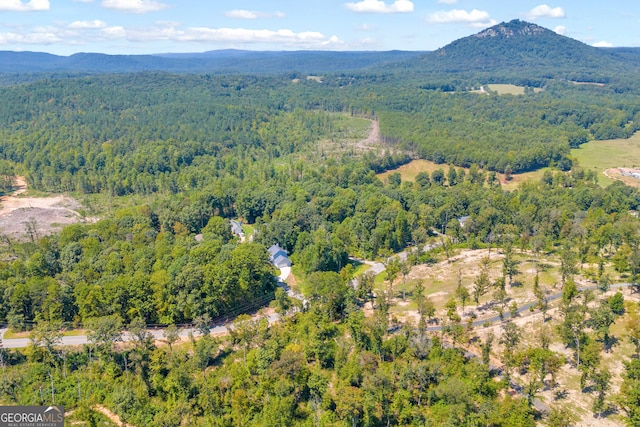 bird's eye view featuring a mountain view and a view of trees