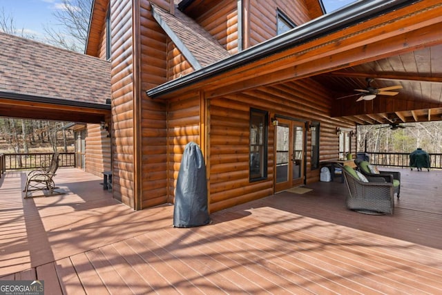 21 Trails End Ln Unit 339, Morganton, GA 30560 - wooden deck with a ceiling fan and french doors