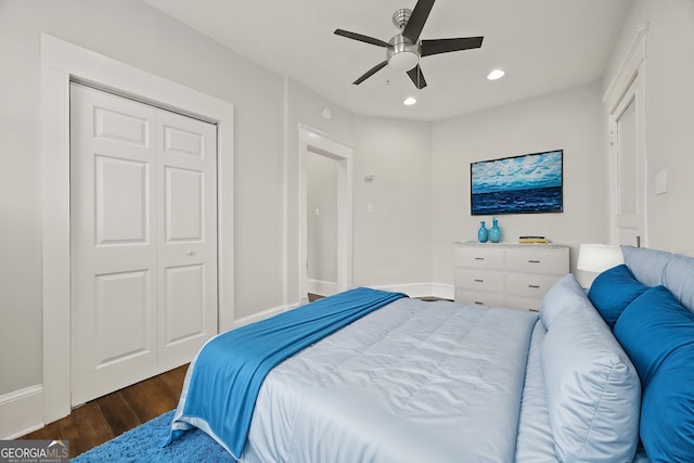 1769 Lyle Ave, Atlanta, GA 30337 - bedroom featuring wood finished floors, recessed lighting, a ceiling fan, and a closet