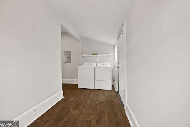 1769 Lyle Ave, Atlanta, GA 30337 - laundry area with washer and clothes dryer, electric panel, and wood finished floors