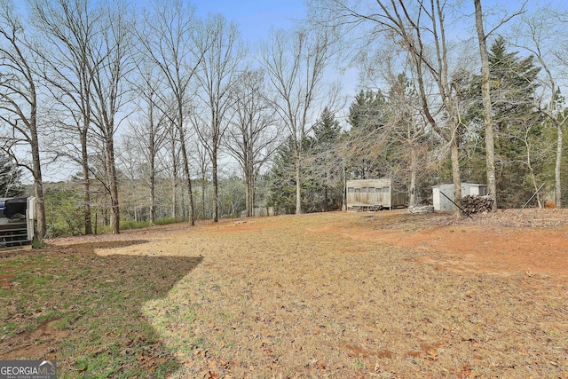 view of yard featuring an outbuilding and a storage unit