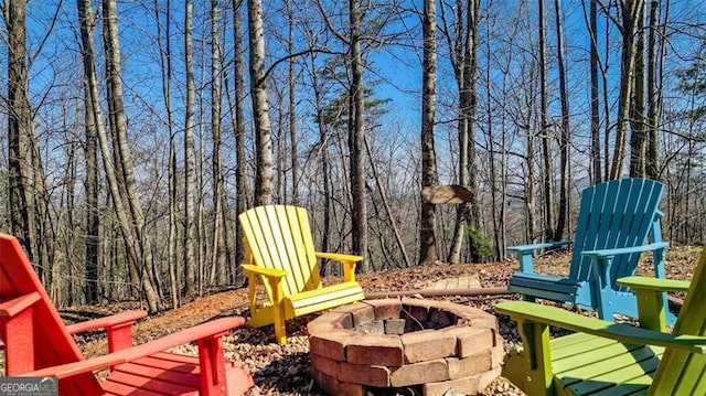 view of patio / terrace with a fire pit