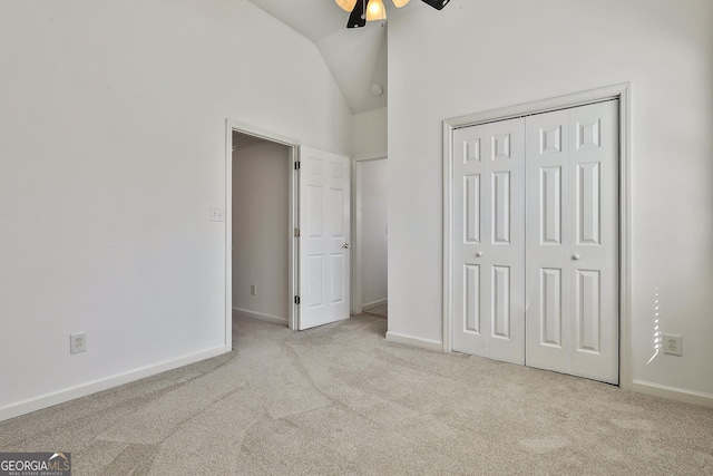 41 Eastlake Lndg, Newnan, GA 30265 - unfurnished bedroom with carpet floors, vaulted ceiling, a closet, and ceiling fan