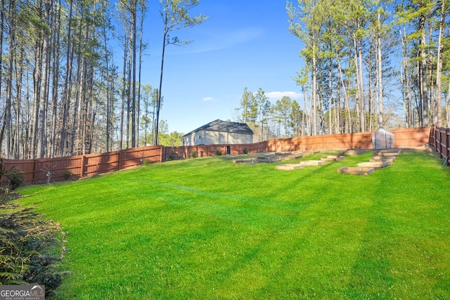 view of yard with a fenced backyard