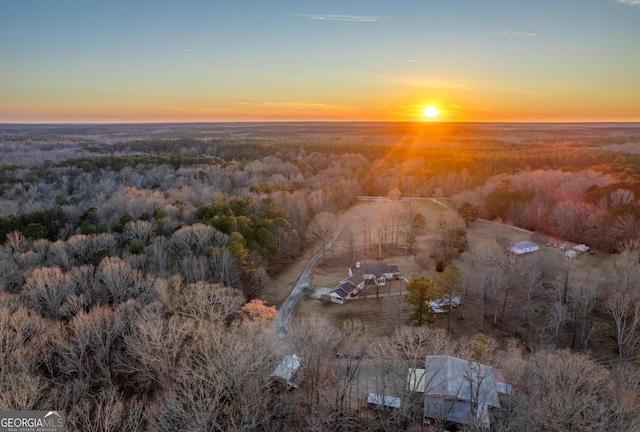 1650 Pierce Dairy Rd, Madison, GA 30650 - aerial view at dusk featuring a wooded view