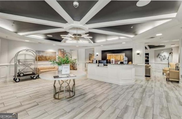 reception area with a ceiling fan