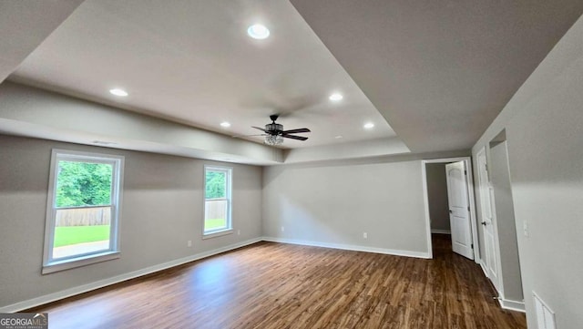 838 Natchez Valley Trce NE, Grayson, GA 30017 - empty room featuring dark wood-style flooring, recessed lighting, and a ceiling fan