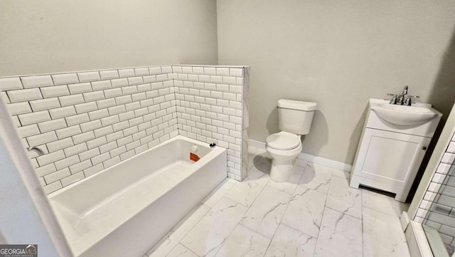 838 Natchez Valley Trce NE, Grayson, GA 30017 - full bath featuring marble finish floors, a garden tub, and vanity