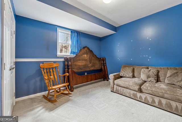 living area featuring baseboards and carpet