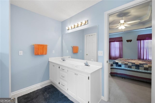 2000 Spicers Ln, Woodstock, GA 30189 - ensuite bathroom with a ceiling fan, a sink, connected bathroom, tile patterned flooring, and double vanity