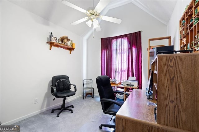 2000 Spicers Ln, Woodstock, GA 30189 - office area with lofted ceiling, carpet flooring, baseboards, and ceiling fan